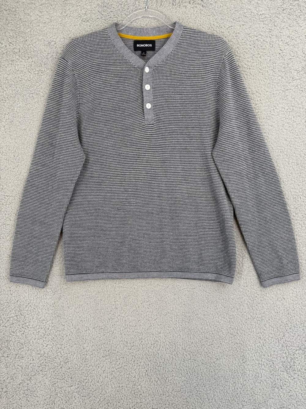 Bonobos Mens Medium Henley long sleeve Gray pullover Textured Sweater wool blend
